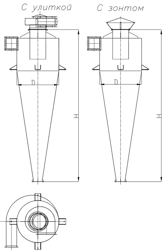 Габаритный чертёж Циклон УЦ-38-850