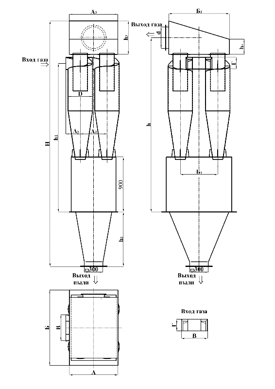 Габаритный чертёж Циклон ЦН-11-400