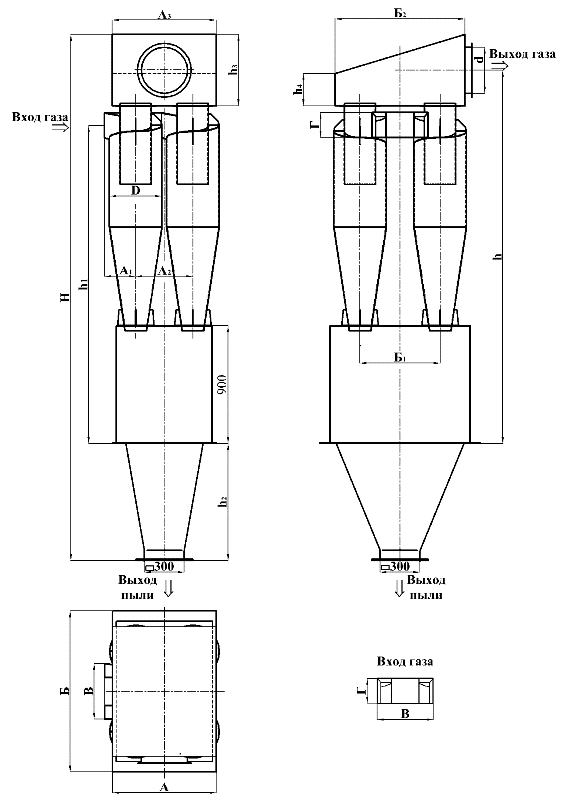 Габаритный чертёж Циклон ЦН-11-400